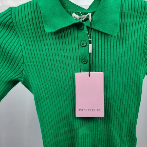 Avec Les-Fillies Green Polo Sweater Shirt Women's XS NWT - Picture 3 of 4